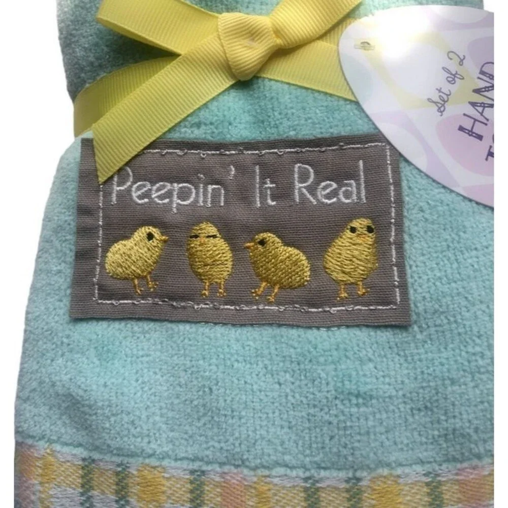 Easter Chicks Hand Towels Peepin It Real Bathroom Bath Summer Spring Set of 2